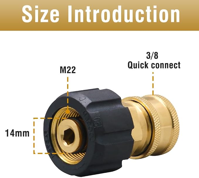 Pressure Washer Hose Adapter, M22 to 3/8 Quick Connect Socket | For Patio Cleaning/Driveway Washing/Outdoor Cleaning, M22 Female To 3/8 Quick Connect, Quick To Install, Long-lasting,5000PSI