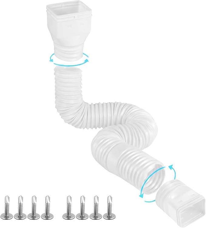 Gutterlix 1 Pack Flexible Gutter Downspout Extensions Extendable from 21" to 67", Downspout Extender Comes with Adapters, Thickened Down spout Drain Extension for Rainwater Drainage(White)