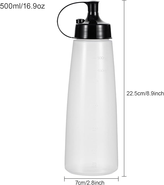 Condiment Squeeze Bottles Ketchup Dispenser 2PCS 16.9 oz Plastic Sauce Squirt Bottle with Cap Lids, Pancake Squirt Bottles for Sauces Liquids Mustard BBQ Dressing Pancake Art,Wide Mouth