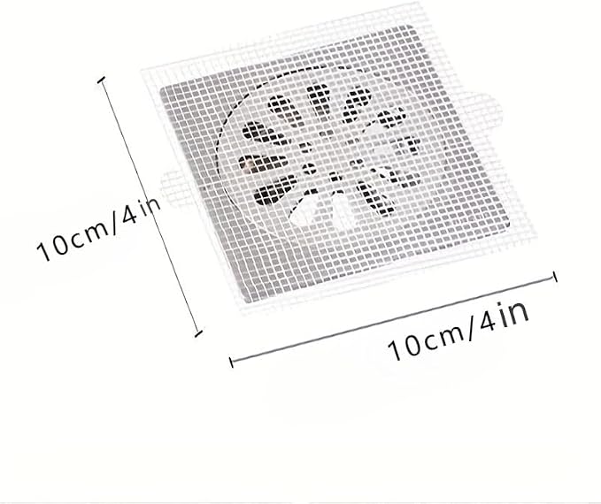 30 Pack Disposable Shower Drain Hair Catcher Mesh Stickers 4"x4" Strong Adhesive Mesh Covers for Bathroom, Kitchen & Laundry Waterproof Hair Trap Easy Apply & Remove