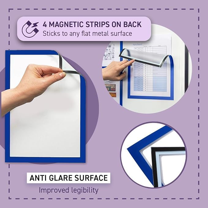 Tarifold Magnetic PRO Display Frames, A3 Size, Black, 10 Pack | 10 magnetic anti-glare PVC frames, A3-size, black border, portrait or landscape, quick document changes