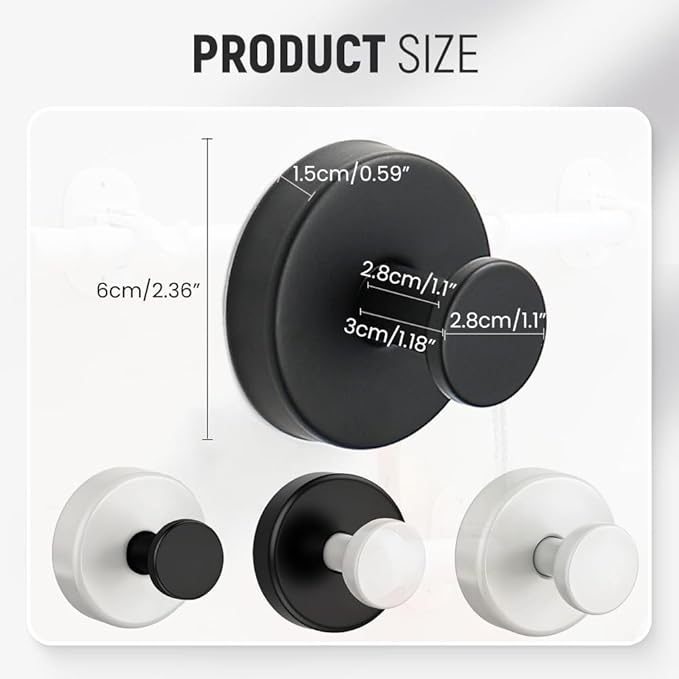 Suction Cup Hooks for Wreaths, 2025 New No Drill Suction Cup Hooks on Glass, Wreath Hanger for Front Door, Rustproof Hook Holder Towel Hook for Window Bathroom Mirrors Tile (2, Black)