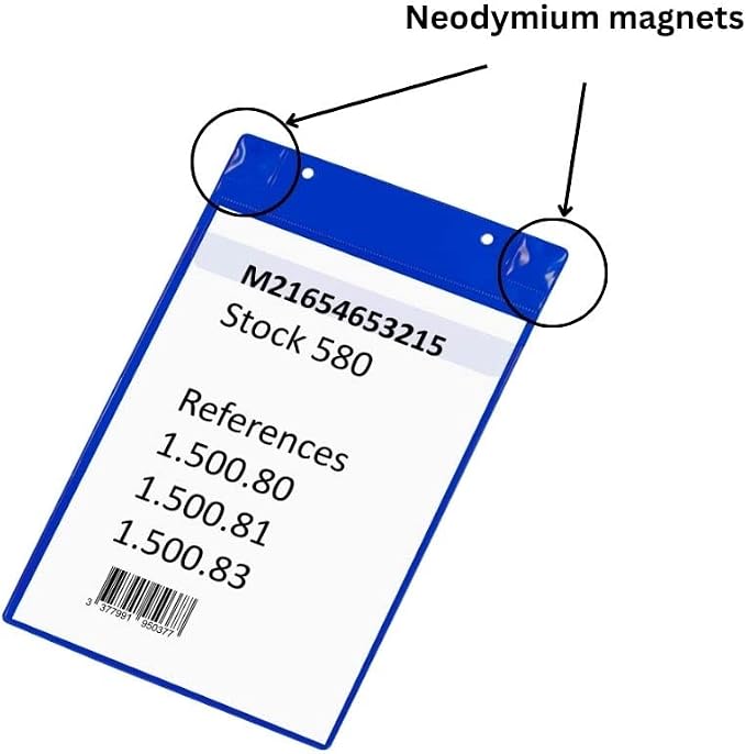 Tarifold Magnetic Identification Pockets, Multi-Size, Blue, 5 Pack | 5 magnetic identification pockets, fits multiple document sizes, full magnetic backing, blue frames, quick document changes