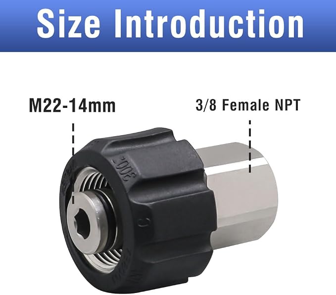 Pressure Washer Adapter,M22 to 3/8 Quick Connect for Washer Gun | for Spray Wand/Pressure Washer Hose,Stainless Steel,M22-14mm to NPT 3/8 Female Thread,Easy to Install,Leakproof,5000 PSI