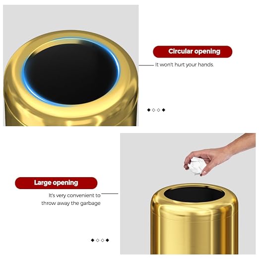 8L/2.1gal Brass Gold Bathroom Trash Can,Stinless Steel | Small Bathroom Garbage Can,Brushed Trash Can,double layer,open top, for Bathroom,Powder Room,Bedroom,Office