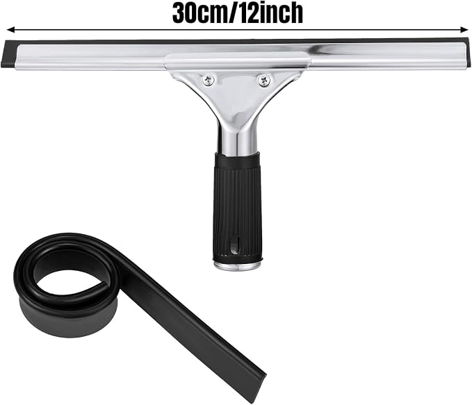 6 Pcs 12'' Professional Steel Window and Glass Squeegee with Replacement Rubber Glass Cleaning Heavy Duty Squeegee for Window Cleaning Streak Free Results