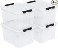 Set of 4 34 L Stackable Plastic Storage Bins with Latching Lids and Wheels, Clear Home Organization Container Box, See-Through