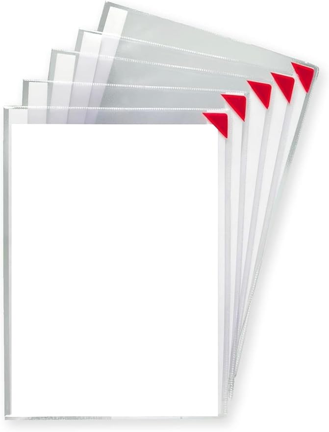 Tarifold Self-Adhesive Sign Holders, Letter Size, 5 Pack | 5 clear non-glare PVC holders, repositionable adhesive, magnetic corner closure, portrait or landscape, letter-size documents