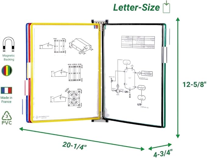 Tarifold Expandable Wall Mount Reference System, 5 Pockets, Assorted Colors | 5 double-sided PVC pockets hold 10 letter-size sheets, sturdy wall-mount bracket, snap-on index tabs, quick & easy to install