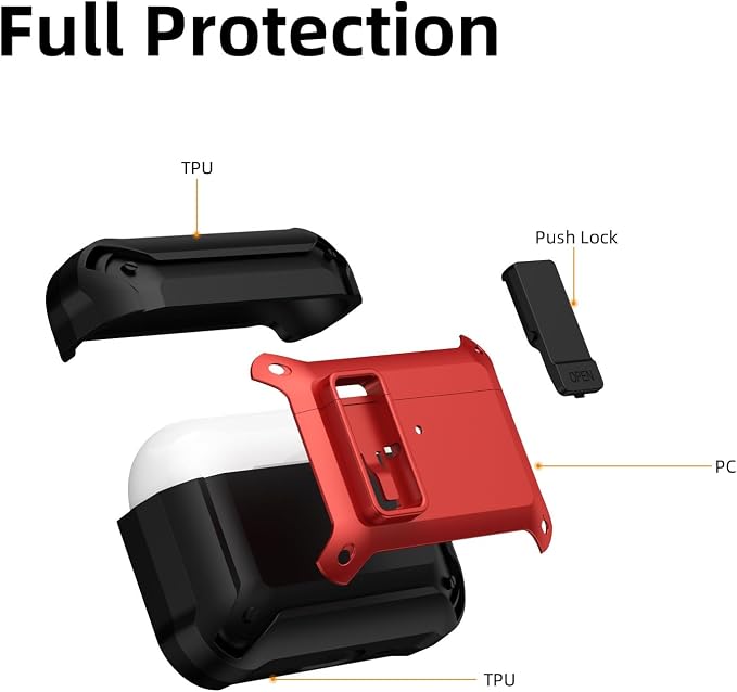 [4 in 1] Lock Case Compatible with AirPods Pro 3 with Keychain | Military Grade Armor Shockproof Rugged Shell Protective Cover for Women Men with Lanyard and Cleaning Pen Kit