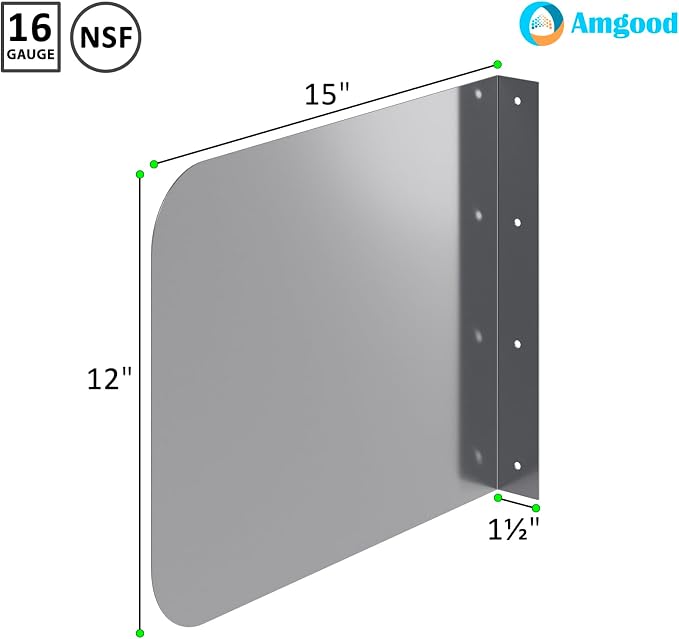 15 in. x 12 in. Wall Mount Stainless Steel Splash Guard – 16-Gauge 304 Stainless Steel