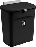 Tiyafuro 2.4 Gallon Kitchen Compost Bin for Counter Top or Under Sink, Hanging Small Trash Can with Lid for Cupboard/Bathroom/Bedroom/Office/Camping, Mountable Indoor Compost Bucket, Black
