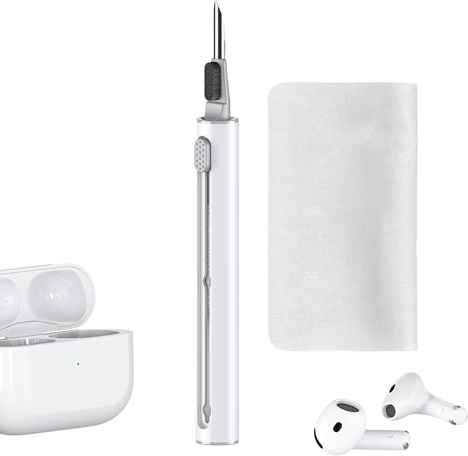 Inesore Multi Cleaning Kit for AirPods & All Earbuds (White+Cleaning Cloth) | 3-in-1 Design with Brush,Sponge & Metal Tip, Airpod Cleaning, Phone Cleaner, Earbud Cleaning, Electronic Device Cleaning Tool