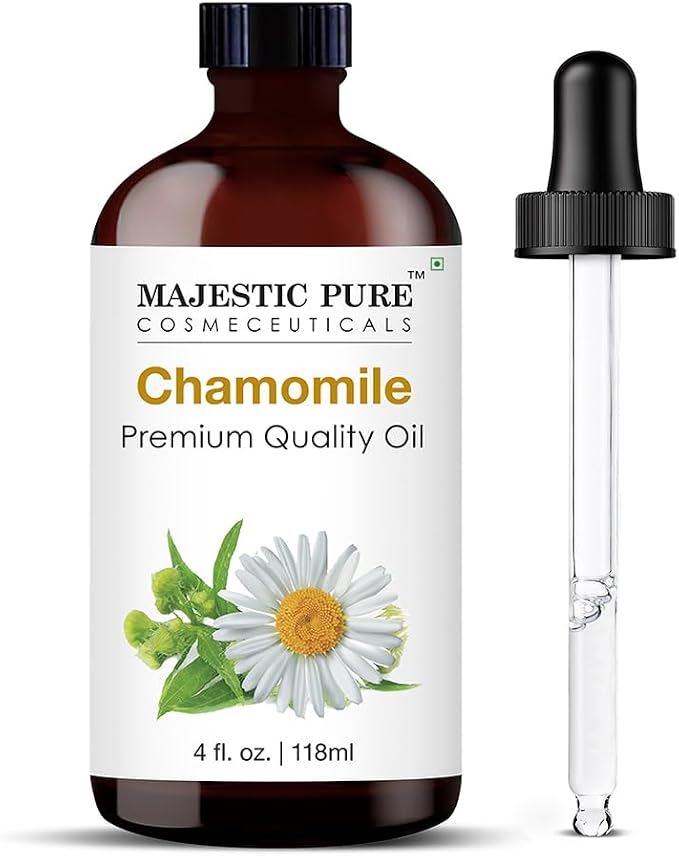 Majestic Pure Chamomile Essential Oil for Diffuser - 4 Fl Oz | 100% Natural Essentials Oils Ideal for Humidifier, Air Freshening, Cleaning Home, Bath, Steam Inhalation and Massage