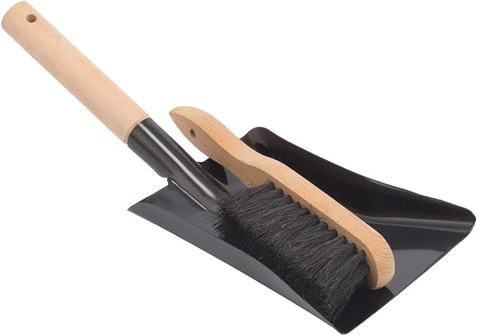 Coal Shovel and Hearth Brush Set Made of Natural Wood and Coco Bristles, Hearth Tidy Set, Fireplace Shovel and Brush, Fireplace Tool Set, Metal Brush Pan Set, Fireplace Tools, Firepit Tools