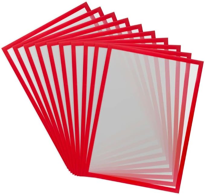 Tarifold Magnetic PRO Display Frames, 17-3/8" x 12.5", Red, 10 Pack | 10 magnetic anti-glare PVC frames, 17-3/8" x 12.5", red border, portrait or landscape, quick document changes
