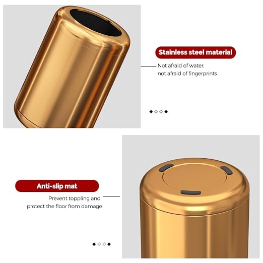 10L/2.6GAL Brushed Stainless Steel Trash can,Open Top Wastebasket Bin,Garbage Can for Bathroom,Living Room,Office,Kitchen,Bedroom,Hotel (Rose Gold)