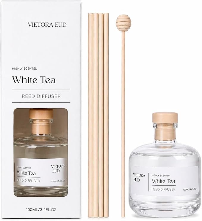 White Tea Reed Diffuser, 3.5 Fl Oz | Long-lasting Fragrance Oil,Air Freshers for Bedroom, Bathroom, Living Room or Office; Gift-ready.