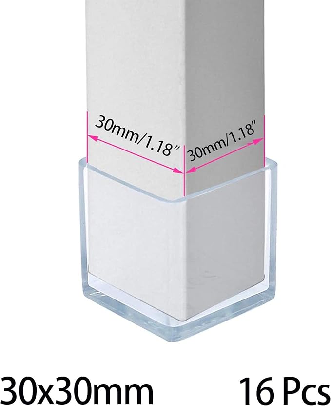 16 Pcs Transparent Square Anti-Slip Rubber Leg Tips Chair Leg Caps Furniture Floor Protectors Chair Table Bar Stool Leg Covers Furniture Leg Cube Feet 1.18 Inch x 1.18 Inch (30 x 30mm)