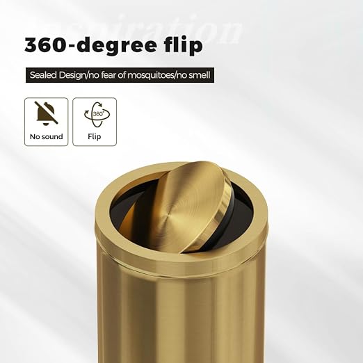Gold Trash Can, 8 Gallon Trash can with lid,Large Capacity FILP lid Kitchen Trash can for Bathroom,Shopping mall,Elevator gate,Airport, Hotel,Commercial (Gold)