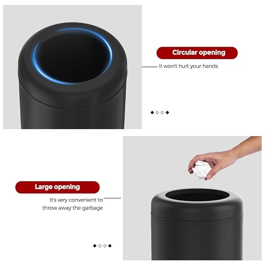 8L/2.1gal Black Bathroom Trash Can,Small Bedroom Garbage Can,Open Top Trash Can for Bathroom,Powder Room,Bedroom,Office (Black)