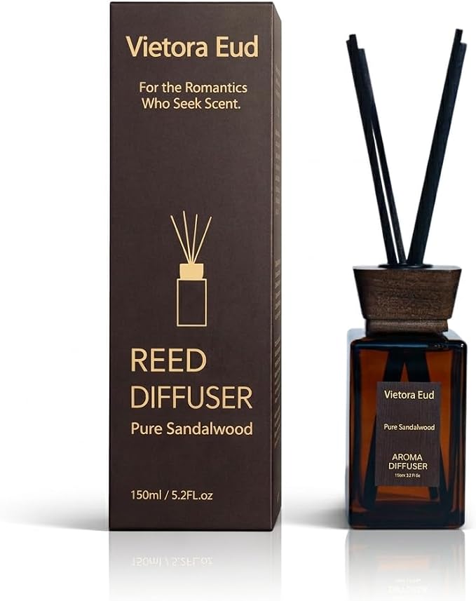 Sandalwood Reed Diffuser, 5.6 Fl Oz | Warm home fragrance; Woody Scent Lasts for 12 Weeks for Bedroom, Bathroom, Living Room or Office; Gift-ready.