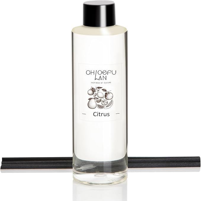 Chloefu LAN Citrus Scented Oil Diffuser Refill 6.76 fl oz Natural Essential Oil, Real Citrus! Holiday Home Fragrance for Bathroom Office Decor