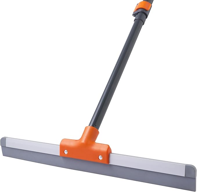 CLEANHOME Rubber Floor Squeegee with Extendable Long Handle | Concrete Floor, Tile Floor, Metal Aluminium Head, Heavy Duty Garage Shower Floor Squeegee Broom for Removing Water