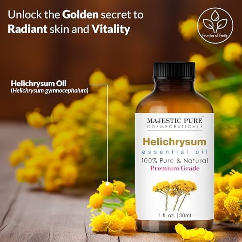 Majestic Pure Helichrysum Essential Oil for Diffuser - 1 fl oz | 100% Pure & Natural Essentials Oils for aromatherapy, massage blends and DIY home fragrance projects and room sprays