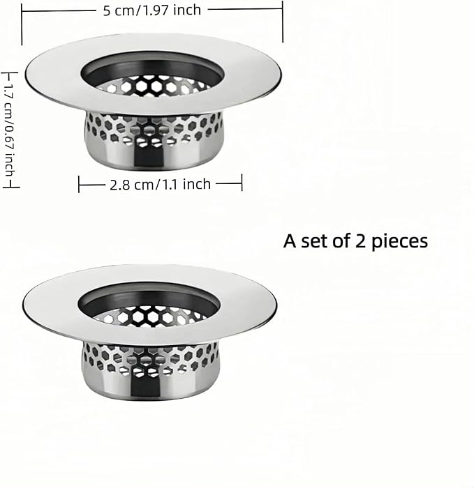 Bathroom Sink & Bathtub Drain Filter Strainer Set - 2 Pack Hair Catcher with Universal 1.25-1.6 Inch Drain Cover for Shower, Vanity, RV Sink - Anti-Clog, Easy-Clean, Gap-Free Design
