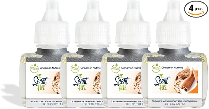Scent Fill Sweet & Spicy Cinnamon Nutmeg Plug in Air Freshener, 4 Scented Oil Refills