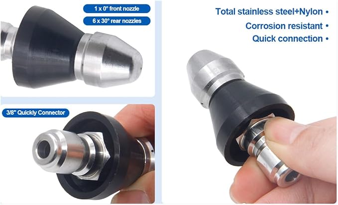 MIZORLIE Pressure Washer Sewer Jetter Nozzlewith Stainless Steel（2PCS)