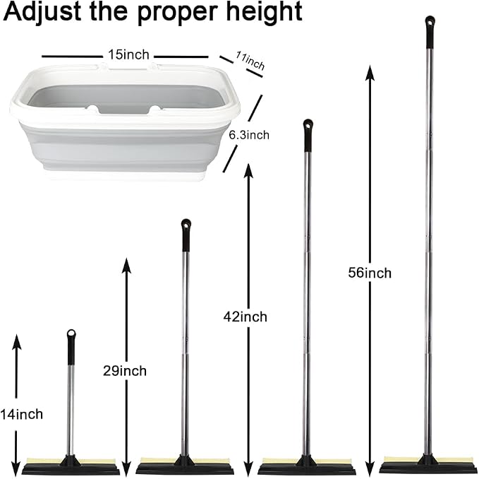 Car Wash Kit with 10 L Bucket, 56-Inch Windshield Squeegee | Squeegee & 10L Collapsible Bucket