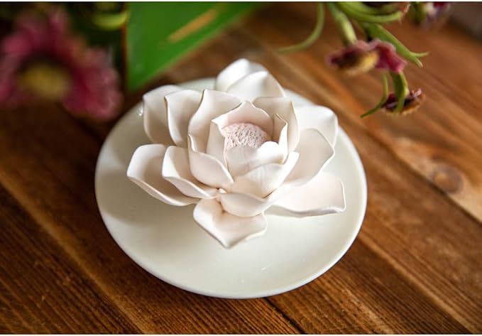 Essential Oil Passive Flower Diffuser -Lotus Flower Porcelain Aromatherapy Diffusers for Small Mini Room, Desk Decorative, Bathroom (Lotus) | Non-electric ceramic diffuser for desks, bathrooms and small rooms