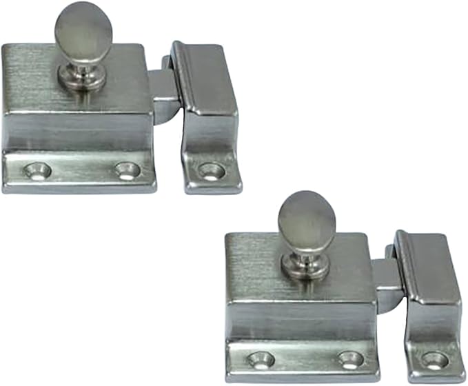 QCAA Traditional Large Oval Turn Cabinet Latch, Solid Brass, 2", for Cupboard & Other Furniture, Brushed Satin Nickel, 2 Pack, Made in Taiwan