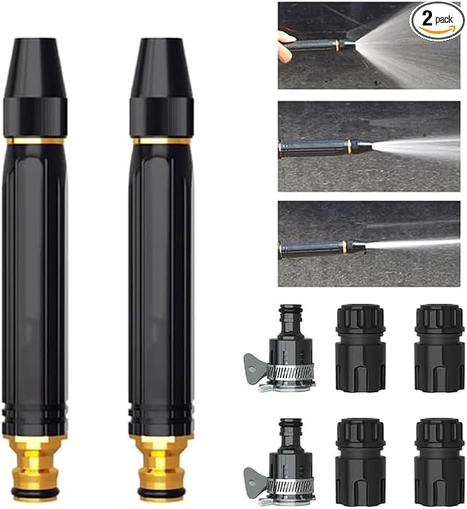 High Pressure Power Washer Nozzle with Connector Set,New Direct spray gun,Power Jet Water with Three Spray Modes, Multi Function Watering Sprayer for Cleaning Yard Pets Car (2 PCS)
