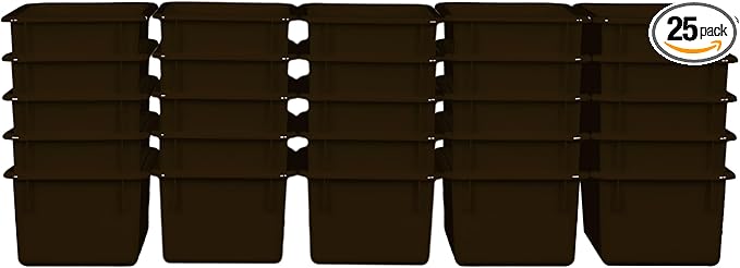 Wood Designs Cubby Storage Bin, Heavy Duty Plastic Containers for Kids Brown Cubby Tray Set of 25