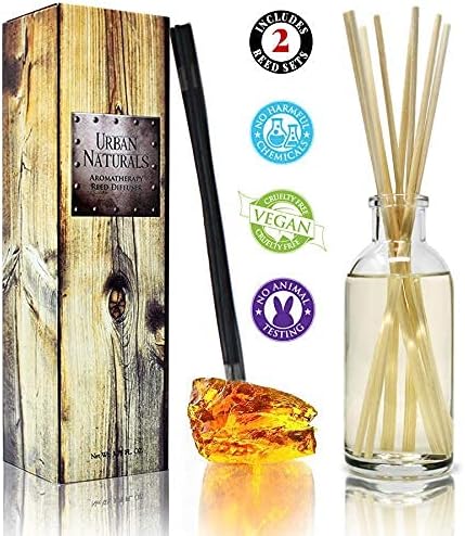 Reed Diffuser Set, Warm Vanilla Amber - Bathroom Shelf Décor | Creamy. Warm. Sultry. Notes of Sandalwood, Amber & Smoked Vanilla, Made with Essential Oils & Real Botanical Pieces