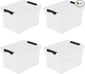 Set of 4 Plastic Latch Storage Bins with Wheels, 23 L Clear Latch Boxes with Stackable Lids