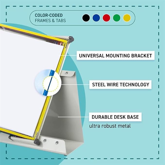 Tarifold Desktop Reference Display System, 50 Pockets, Expandable, Yellow | 50 double-sided PVC pockets, holds 100 letter-size sheets, sturdy metal base, quick-find indexing, quick and easy to assemble