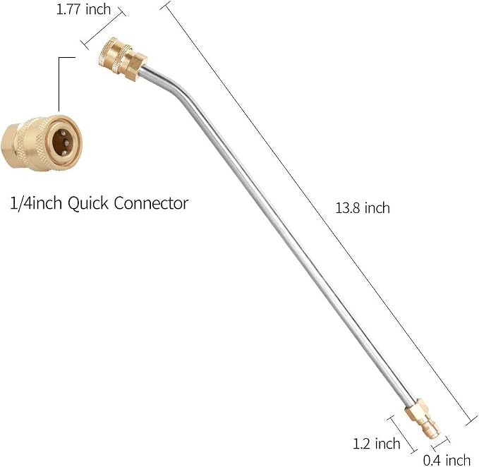 Washer Extension Gutter Cleaner Attachment Accessory,High Pressure Washer Gutter Rod for Lance/Wand 1/4 Inch Quick Connect,30 Degrees Curved Rod,14 inch