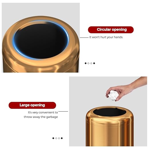 10L/2.6GAL Brushed Stainless Steel Trash can,Open Top Wastebasket Bin,Garbage Can for Bathroom,Living Room,Office,Kitchen,Bedroom,Hotel (Rose Gold)