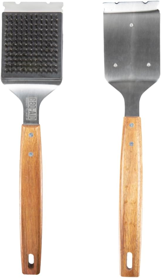 Grill Brush and Scraper for Barbecue – Grill Brush for Outdoor Grill with Extended, Large Wooden Handle and Replaceable Stainless Steel Bristles Head –No Scratch- BBQ Grill Brush for Any Grill