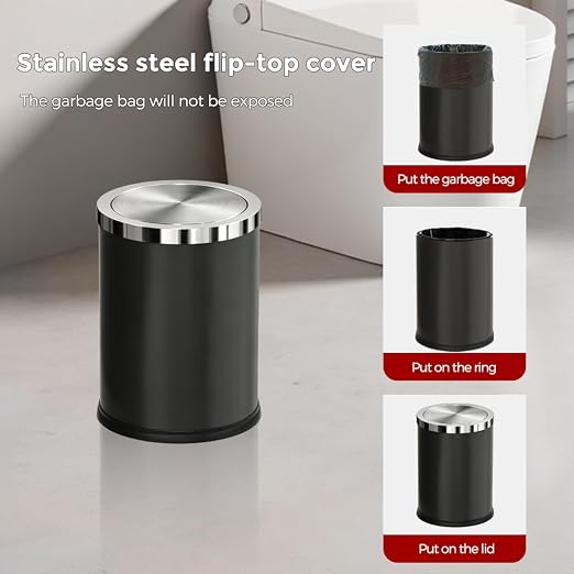 7L/1.8Gal Stainless Steel Trash can,Bathroom Trash can with lid,Small Trash Can with Flipping Lid, Mini Garbage cans for Kitchen，Living Room. Metallic Gold (7L-Black)