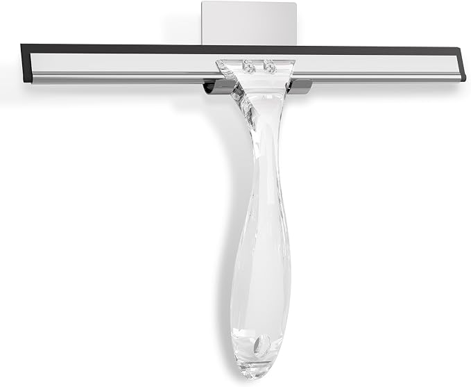 AmazerBath Squeegee for Shower Glass Door, Shower Squeegee for Glass Doors - Acrylic Handle All-Purpose Squeegee for Shower Doors, Windows, Mirrors, Tiles and Car Glass, 10 Inches - Clear
