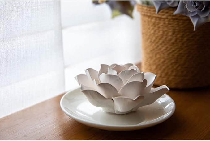 Essential Oil Passive Flower Diffuser -Lotus Flower Porcelain Aromatherapy Diffusers for Small Mini Room, Desk Decorative, Bathroom (Lotus) | Non-electric ceramic diffuser for desks, bathrooms and small rooms