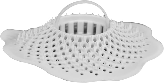 Danco Bathtub Drain Hair Catcher with in-Drain Basket and Strainer Pegs, fits 1.25″ Tub Drains, White, 3-Pack, (10876)
