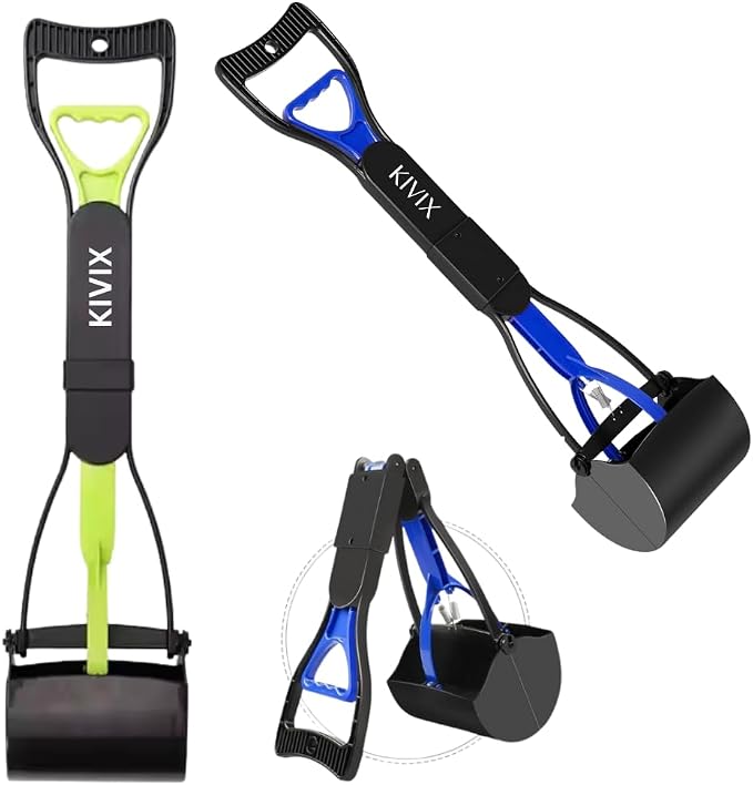 KIVIX 28" Pooper Scooper Pack of 2 Foldable Dog Poop Scoop with Unbreakable Material and Durable Spring - Easy to Use for Grass, Dirt, Gravel