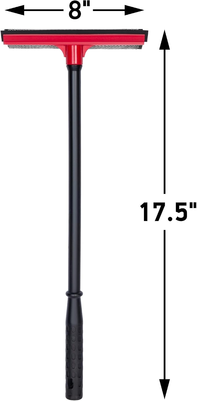 Window Squeegee for Car Windows, 2-in-1 Window Cleaner for Car Windshield, Gas Station, Shower, and Glass | Auto Squeegee with 17.5" Handle, 8" Soft Rubber Blade & Highly Absorbent Sponge