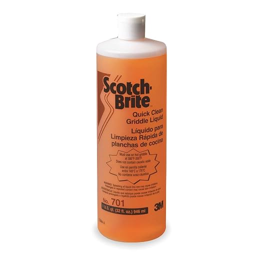 3M H-701-32OZ Scotch-Brite Griddle Cleaning, Quick Clean Liquid 701, 4 Quarts, Heavy Duty, Cleans in 3-5 Minutes, For Baked On Food and Cooking Oils, Use on Hot or Cool Griddle